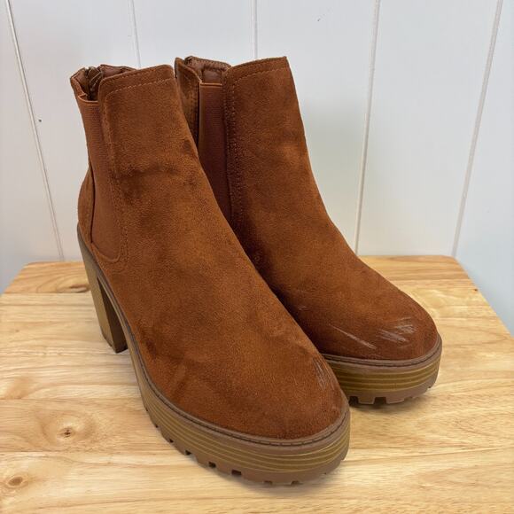 Diba Womens Boho Indie Chunky Ankle Platform Booties Size 11 Cognac Hipster - Picture 1 of 8